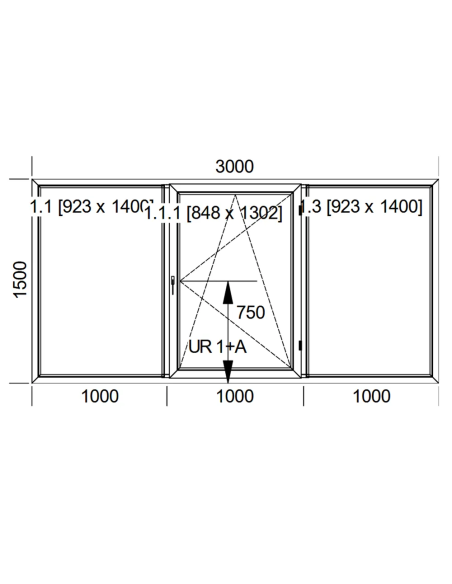 Okno PCV 300 x 150 cm Trzykwaterowe: FIX+RU+FIX - Aluplast IDEAL 4000