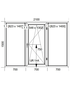 Okno PCV 210 x 150 cm Trzykwaterowe: FIX+RU+FIX - Aluplast IDEAL 4000 2