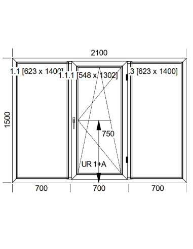 Okno PCV 210 x 150 cm Trzykwaterowe: FIX+RU+FIX - Aluplast IDEAL 4000