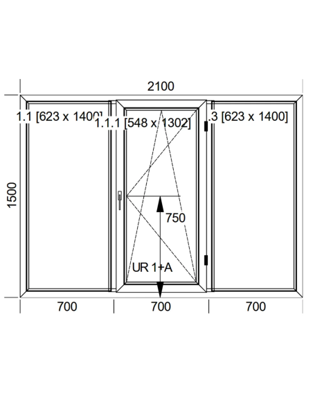 Okno PCV 210 x 150 cm Trzykwaterowe: FIX+RU+FIX - Aluplast IDEAL 4000