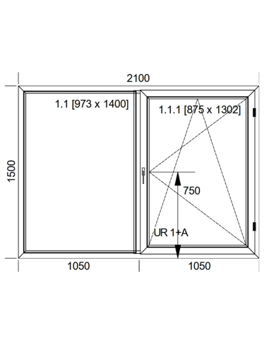 Okno PCV 210 x 150 cm Dwukwaterowe: FIX(Stałe) + Rozwierno-uchylne - Aluplast IDEAL 4000