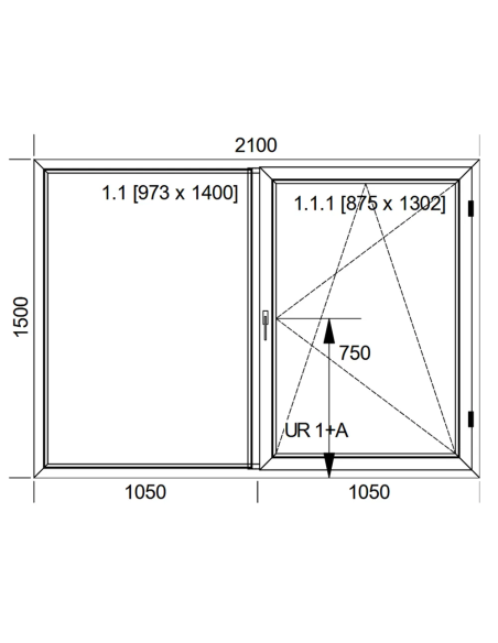 Okno PCV 210 x 150 cm Dwukwaterowe: FIX(Stałe) + Rozwierno-uchylne - Aluplast IDEAL 4000