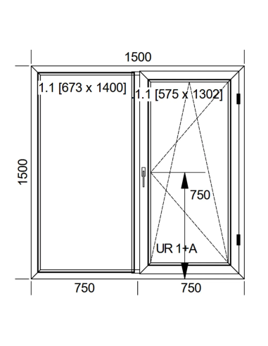 Okno PCV 150 x 150 cm Dwukwaterowe: FIX(Stałe) + Rozwierno-uchylne - Aluplast IDEAL 4000