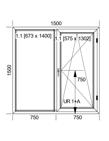 Okno PCV 150 x 150 cm Dwukwaterowe: FIX(Stałe) + Rozwierno-uchylne - Aluplast IDEAL 4000