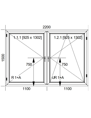 Okno PCV 220 x 150 cm Dwukwaterowe: Rozwierane + Rozwierno-uchylne Aluplast IDEAL 4000