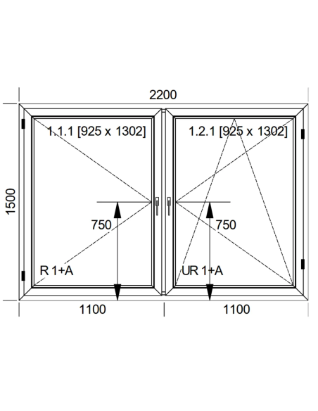 Okno PCV 220 x 150 cm Dwukwaterowe: Rozwierane + Rozwierno-uchylne Aluplast IDEAL 4000
