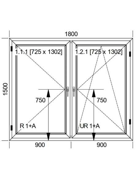 Okno PCV 180 x 150 cm Dwukwaterowe: Rozwierane + Rozwierno-uchylne Aluplast IDEAL 4000