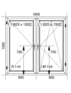 Okno PCV 160 x 150 cm Dwukwaterowe: Rozwierane + Rozwierno-uchylne Aluplast IDEAL 4000 2