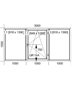 Okno PCV 300 x 150 cm Trzykwaterowe: FIX+RU+FIX - Aluplast IDEAL 7000 2