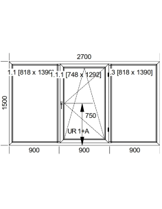 Okno PCV 270 x 150 cm Trzykwaterowe: FIX+RU+FIX - Aluplast IDEAL 7000 2