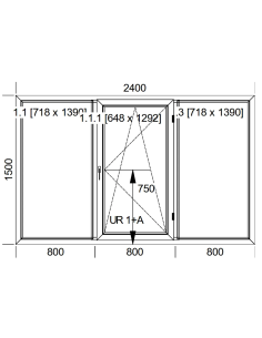 Okno PCV 240 x 150 cm Trzykwaterowe: FIX+RU+FIX - Aluplast IDEAL 7000 2