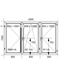 Okno PCV 240 x 150 cm Trzykwaterowe: R+RU+R - Aluplast IDEAL 7000 2