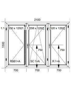 Okno PCV 210 x 150 cm Trzykwaterowe: R+RU+R - Aluplast IDEAL 7000 2