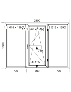 Okno PCV 210 x 150 cm Trzykwaterowe: FIX+RU+FIX - Aluplast IDEAL 7000 2