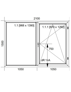 Okno PCV 210 x 150 cm Dwukwaterowe: FIX (Stałe) + Rozwierno-uchylne - Aluplast IDEAL 7000 2
