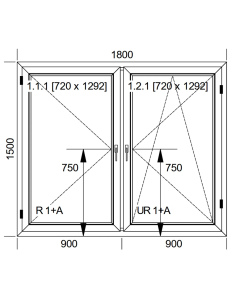 Okno PCV 180 x 150 cm Dwukwaterowe: Rozwierane + Rozwierno-uchylne Aluplast IDEAL 7000 2