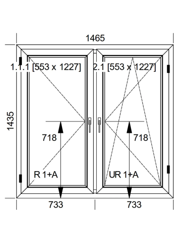 Okno PCV 146,5 x 143,5 cm Rozwierne | Rozwierno-Uchylne Aluplast IDEAL 8000