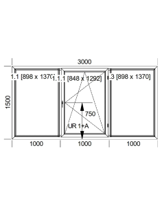 Okno PCV 300 x 150 cm Trzykwaterowe: FIX+RU+FIX - Aluplast IDEAL 8000 2