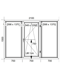 Okno PCV 210 x 150 cm Trzykwaterowe: FIX+RU+FIX - Aluplast IDEAL 8000 2