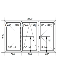 Okno PCV 240 x 150 cm Trzykwaterowe: R+RU+R - Aluplast IDEAL 8000 2