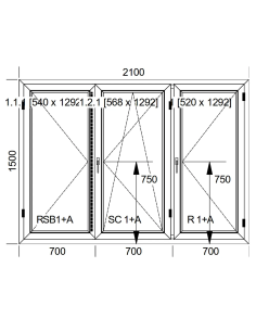 Okno PCV 210 x 150 cm Trzykwaterowe: R+RU+R - Aluplast IDEAL 8000 2