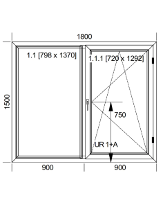 Okno PCV 180 x 150 cm Dwukwaterowe: FIX(Stałe) + Rozwierno-uchylne - Aluplast IDEAL 8000 2