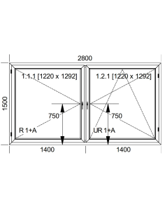 Okno PCV 280 x 150 cm Dwukwaterowe: Rozwierane + Rozwierno-uchylne Aluplast IDEAL 8000 2