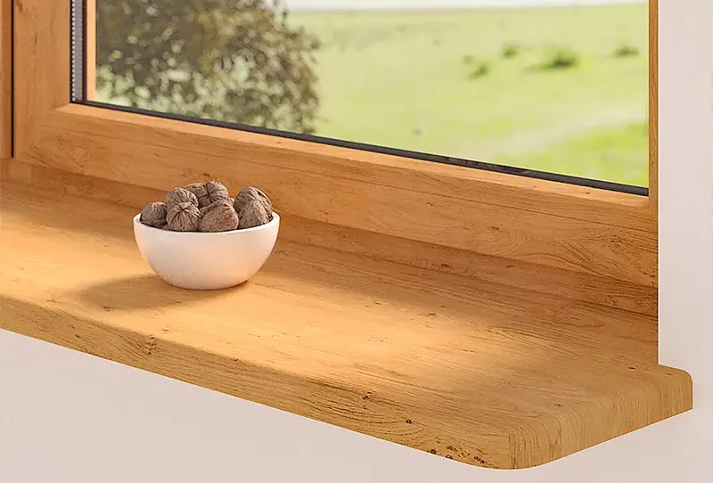 Parapet z MDF w kolorze drewnopodobnym i pod oknem w kolorze
