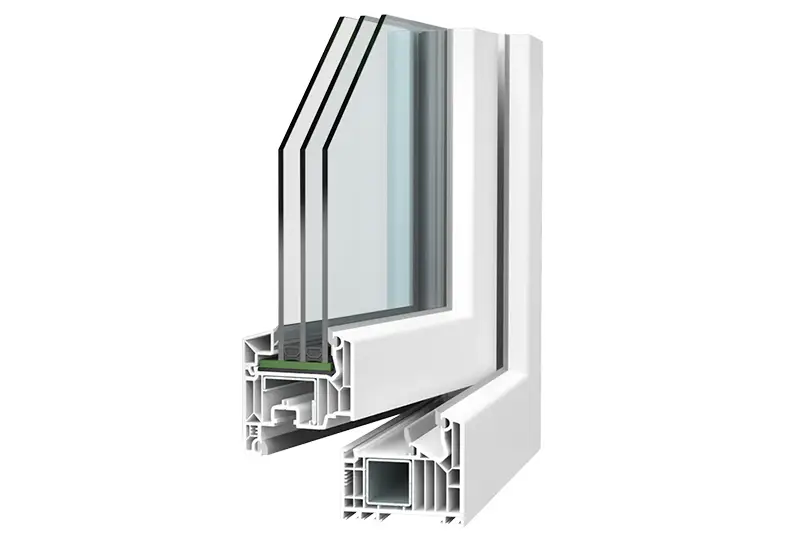 Przekr&oacute;j profilu okiennego VEKA SOFTLINE 82 MD z pakietem trzyszybowym