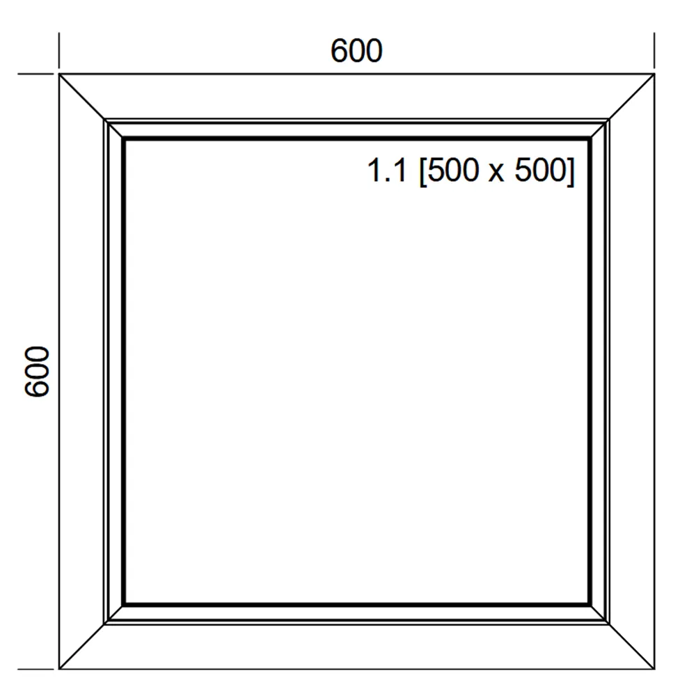 Schemat białego okna stałego FIX IDEAL 4000 o wymiarach 60 &times; 60 cm z pakietem dwuszybowym 4/16/4