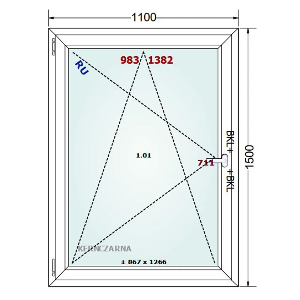 Schemat okna 50x50cm Gealan S 8000