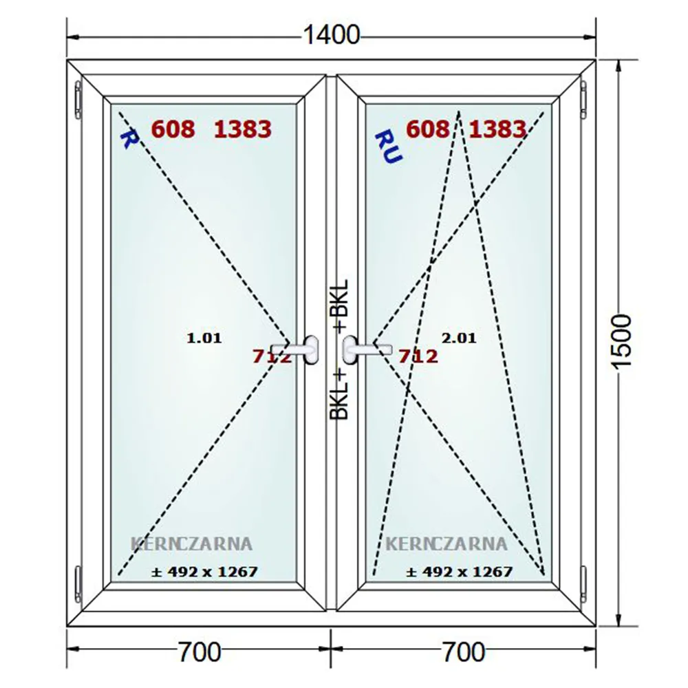 Schemat okna 50x50cm Gealan S 8000
