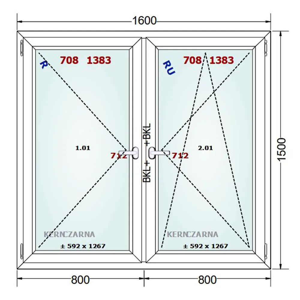 Schemat okna 50x50cm Gealan S 8000