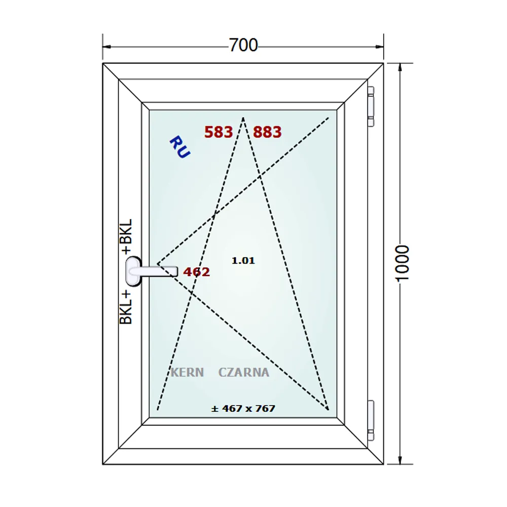 Schemat okna 50x50cm Gealan S 8000