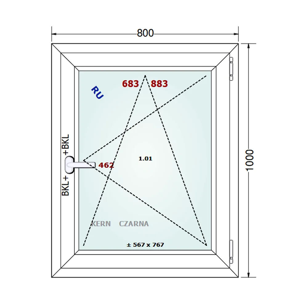 Schemat okna 50x50cm Gealan S 8000
