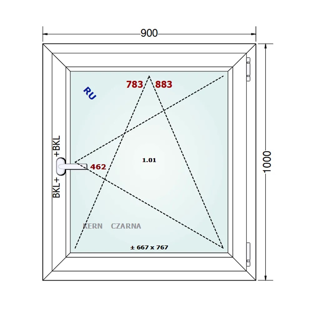 Schemat okna 50x50cm Gealan S 8000