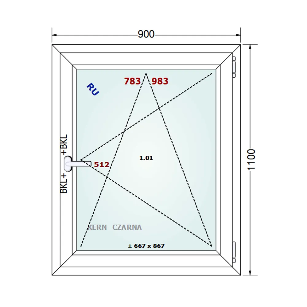 Schemat okna 50x50cm Gealan S 8000
