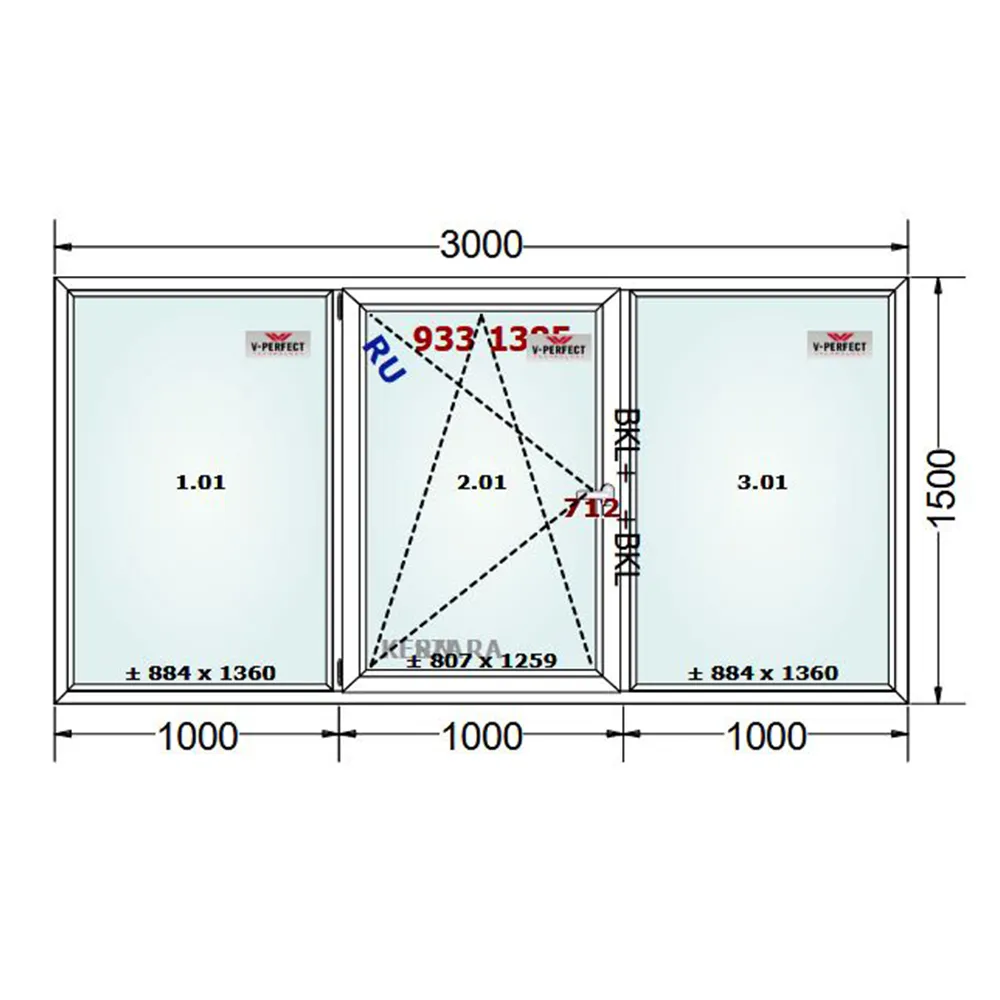 Okno PCV 300 x 150 cm FIX - Rozwierno-Uchylne - FIX Trzyszybowe Schüco ...