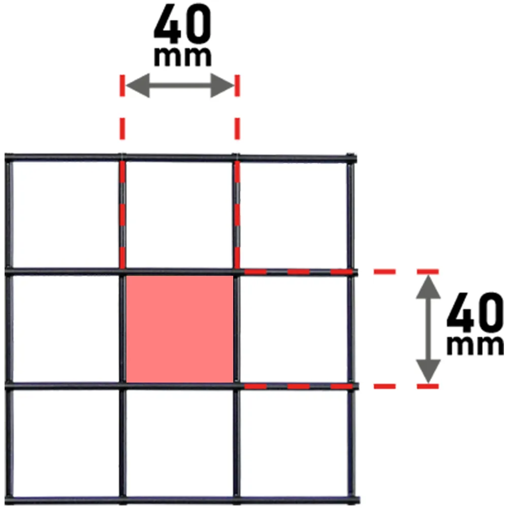 Metalowa krata loftowa z oczkami 40 &times; 40 mm &ndash; schemat pokazujący rozstaw siatki.