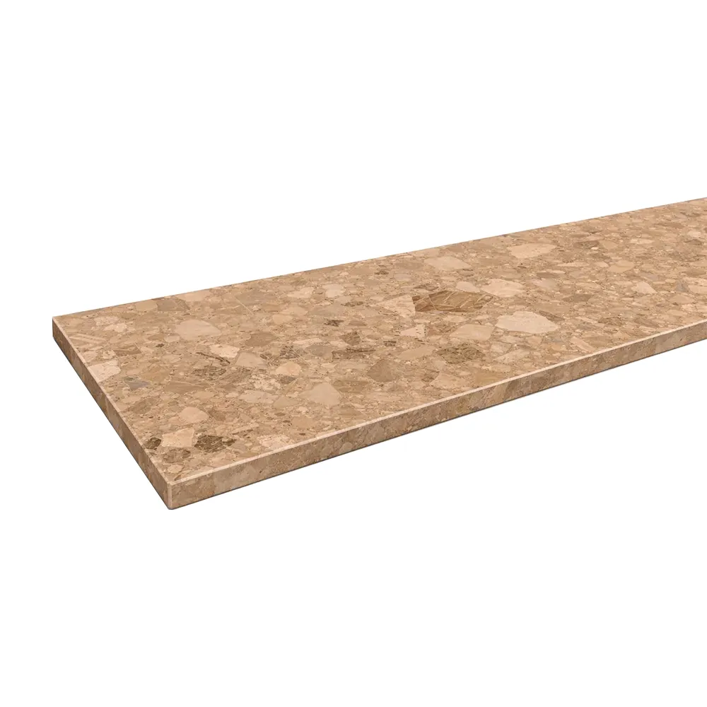 Parapet wewnętrzny z aglomarmuru w kolorze Breccia Aurora - widok produktu z danymi technicznymi.