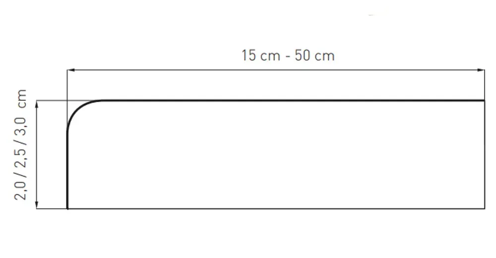 Rysunek techniczny wewnętrznego parapetu MDF z opisem &bdquo;Parapety MDF do stylowych wnętrz&rdquo;.