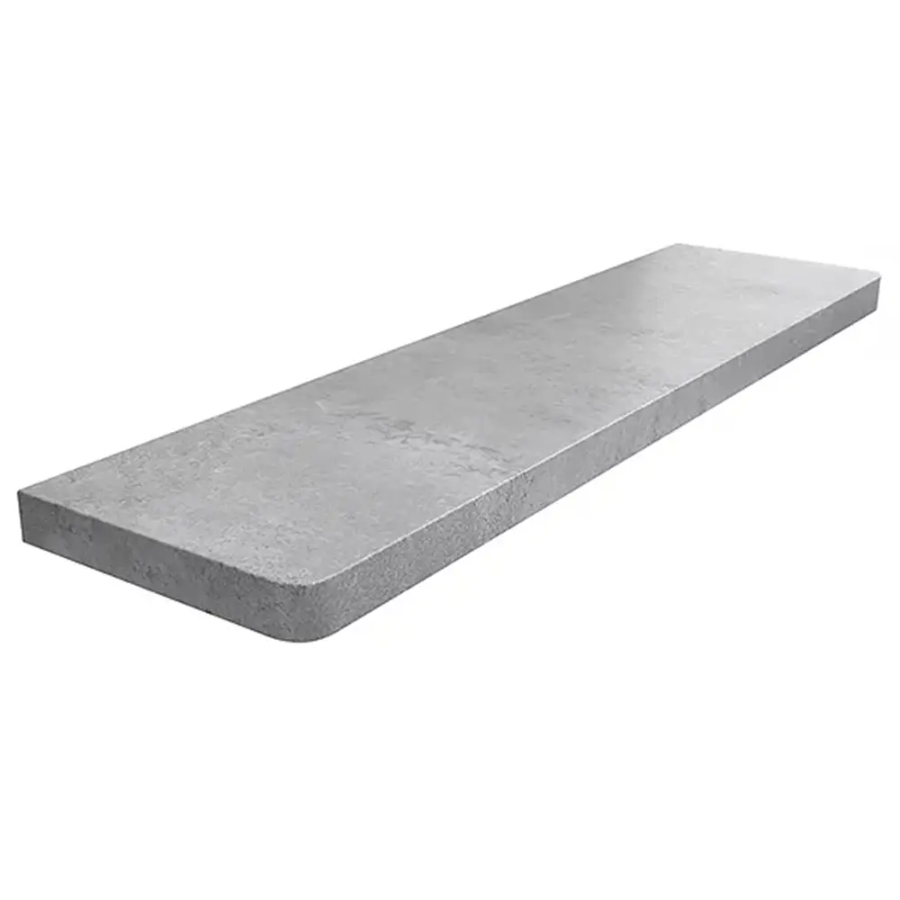 Wewnętrzny parapet MDF zielona płytka w kolorze Beton, z zaokrąglonymi narożnikami – widok produktu z tabelą danych technicznych.