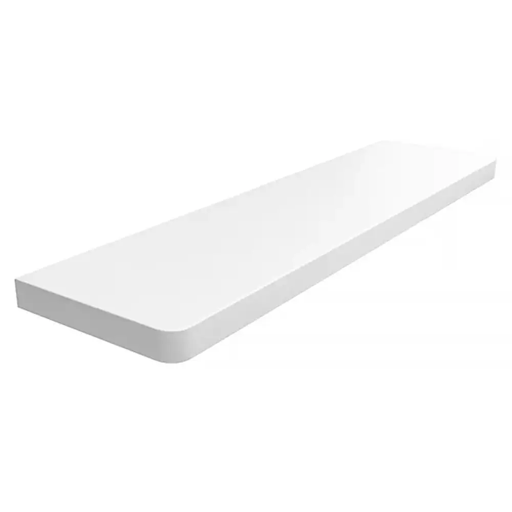 Wewnętrzny parapet MDF zielona płytka w kolorze Biały Mat, z zaokrąglonymi narożnikami – widok produktu z tabelą danych technicznych.