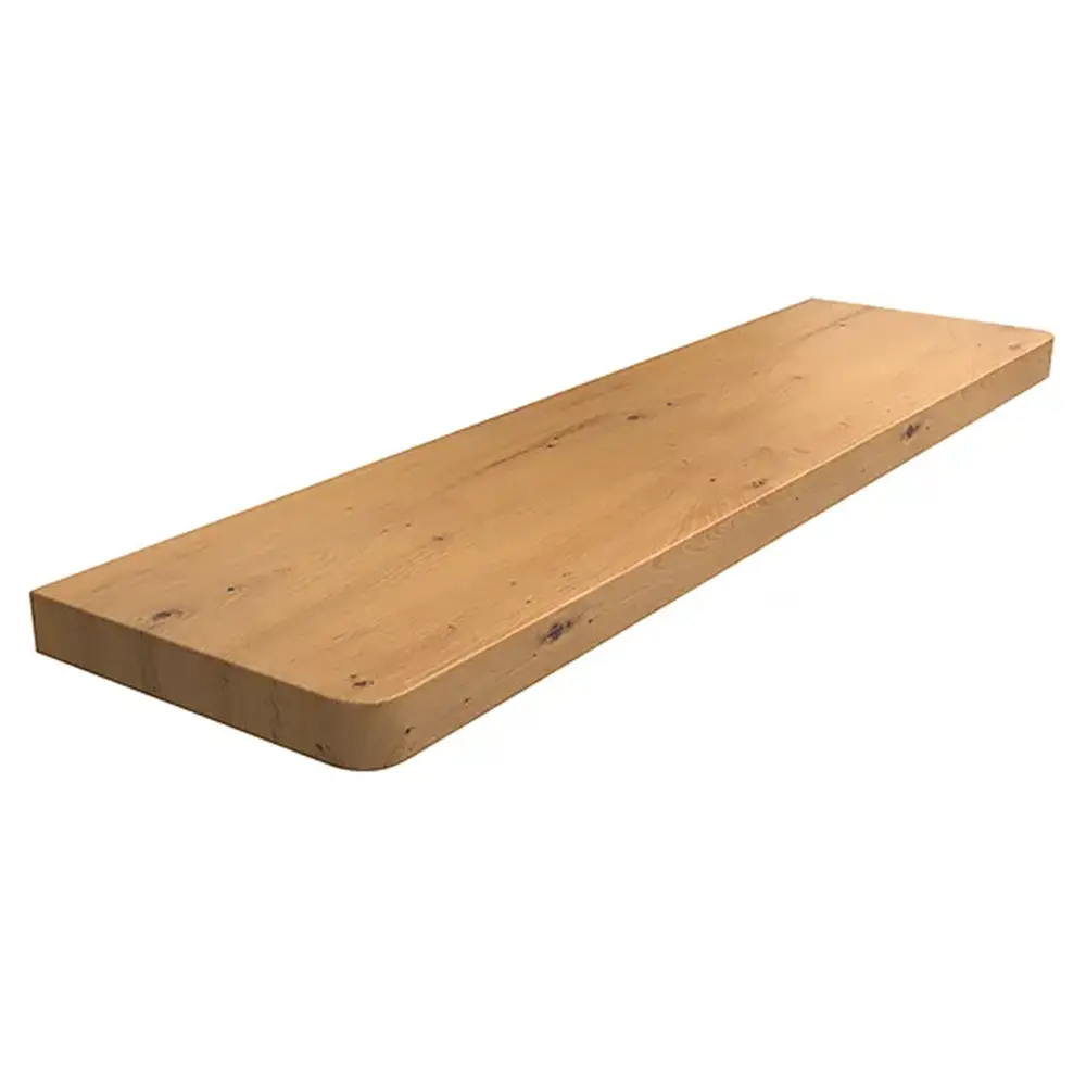 Wewnętrzny parapet MDF zielona płytka w kolorze Dąb Artisan, z zaokrąglonymi narożnikami – widok produktu z tabelą danych technicznych.