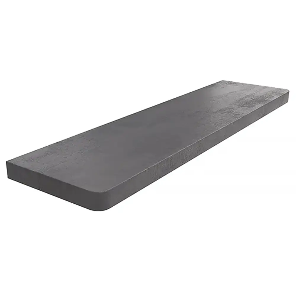 Wewnętrzny parapet MDF, laminowany w kolorze Grenada, z zaokrąglonymi narożnikami – widok produktu z tabelą danych technicznych.