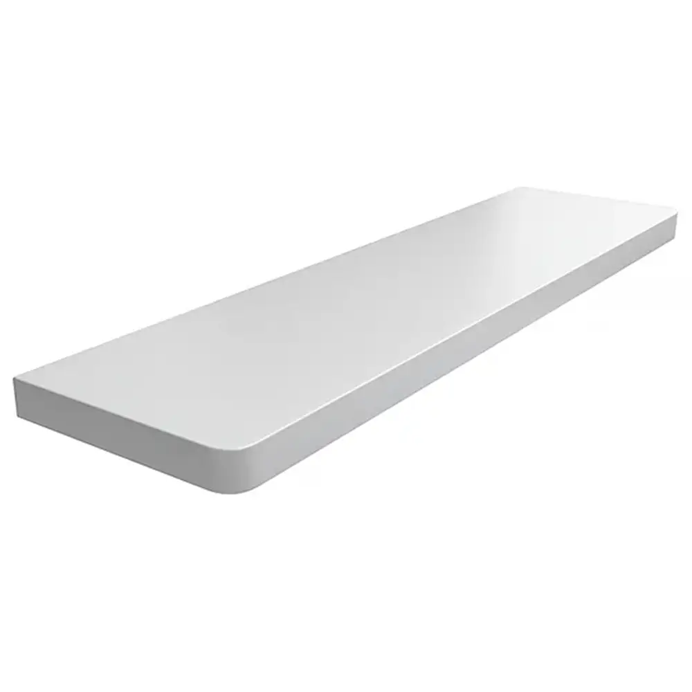Wewnętrzny parapet MDF zielona płytka w kolorze Popiel, z zaokrąglonymi narożnikami – widok produktu z tabelą danych technicznych.