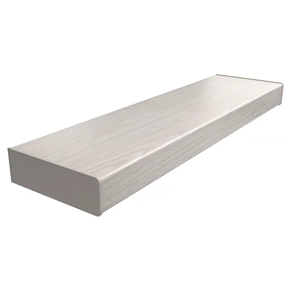 Parapet z PVC w kolorze Brzoza &ndash; przykład nakładki renowacyjnej z zaokrągloną krawędzią oraz podstawowymi danymi technicznymi.