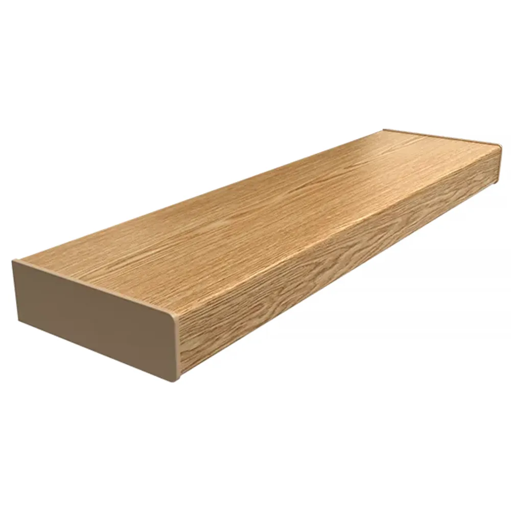 Parapet z PVC w kolorze Winchester - przykład nakładki renowacyjnej z zaokrągloną krawędzią oraz podstawowymi danymi technicznymi.