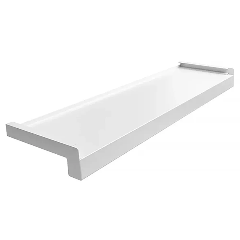 Aluminiowy parapet w kolorze Biały RAL 9016 z danymi technicznymi dotyczącymi wymiar&oacute;w, materiału i zastosowania.