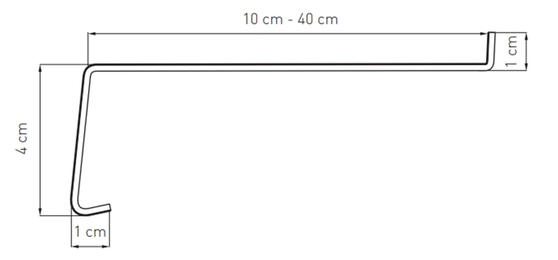 Rysunek techniczny aluminiowego parapetu z podanymi wymiarami (głębokość 10&ndash;40 cm, wysokość 4 cm).